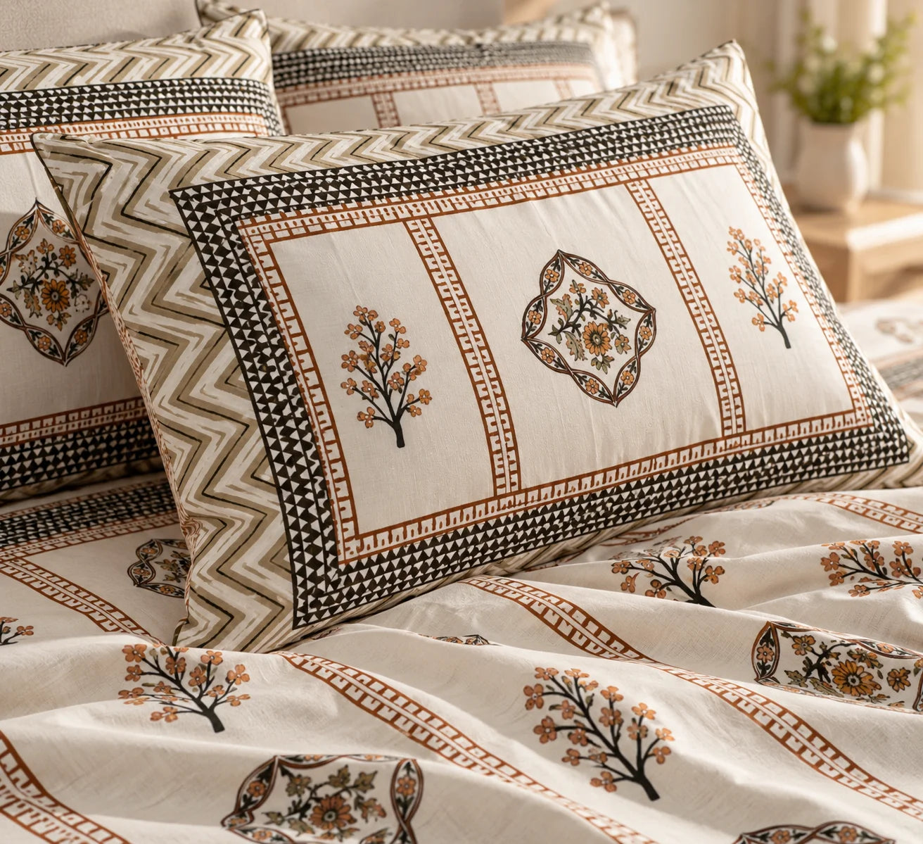 Earthy Charm Floral Printed Bedsheet Set