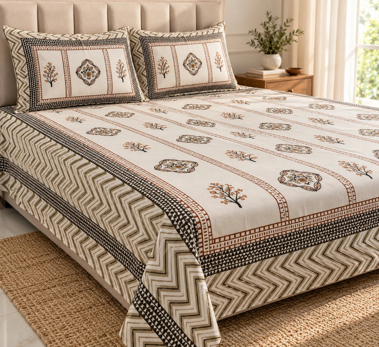 Earthy Charm Floral Printed Bedsheet Set
